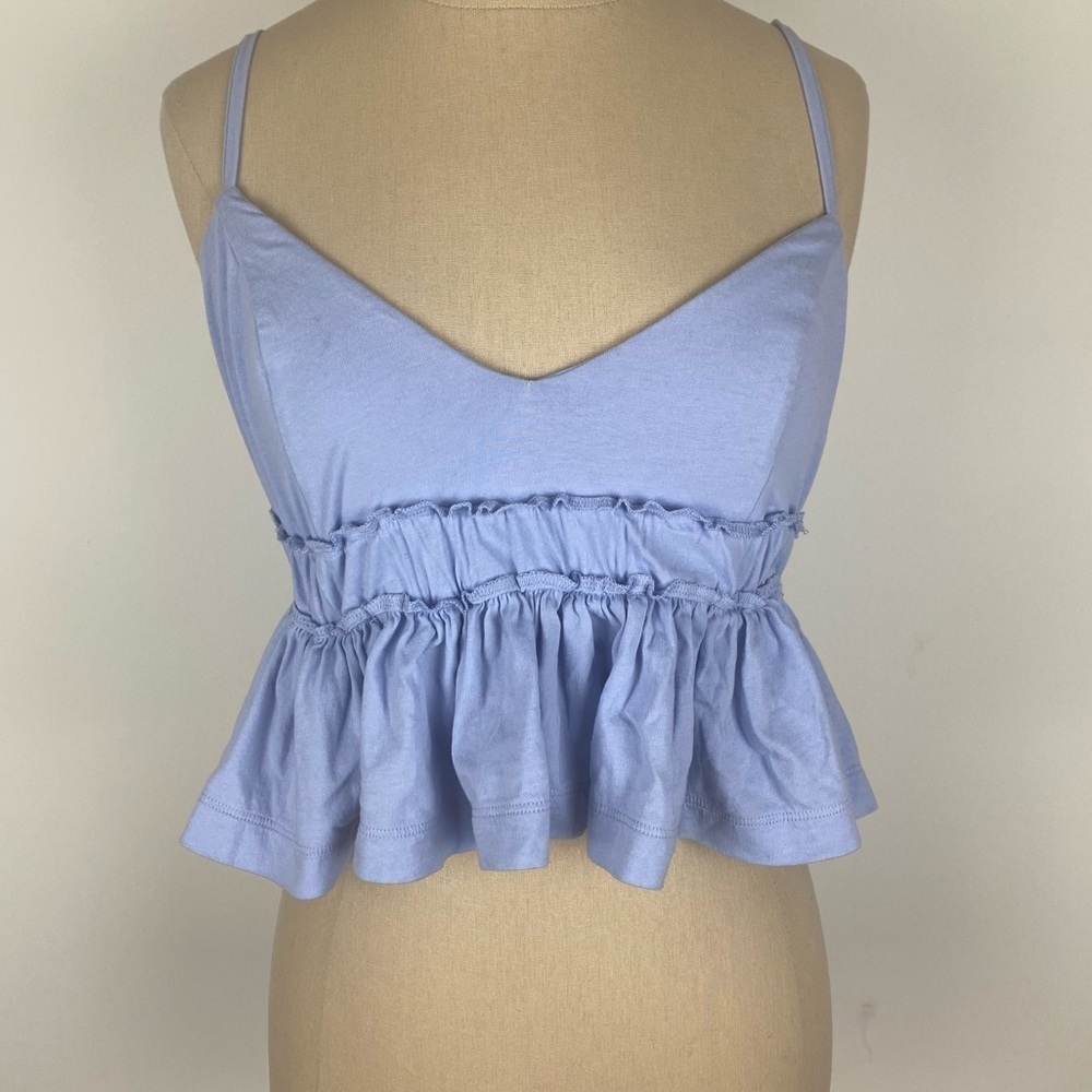 Silence + Noise Blue Ruffle Crop Top